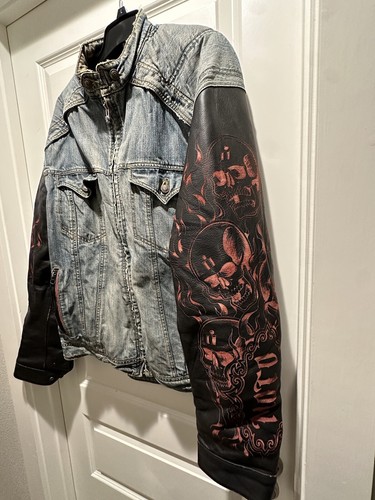 Strongarm Jacket Icon Moto Vintage Skulls Denim Size 2XL (Read Description) - Picture 2 of 10