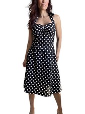 60's Pinup Rockabilly Black and White Polka Dot Halter Dress 