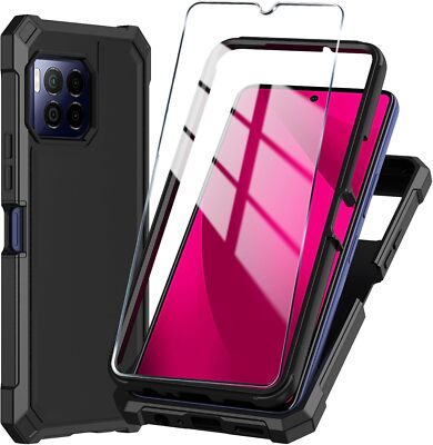 for T-Mobile REVVL 7 Pro 5G Phone Case with Tempered Glass Screen Black 