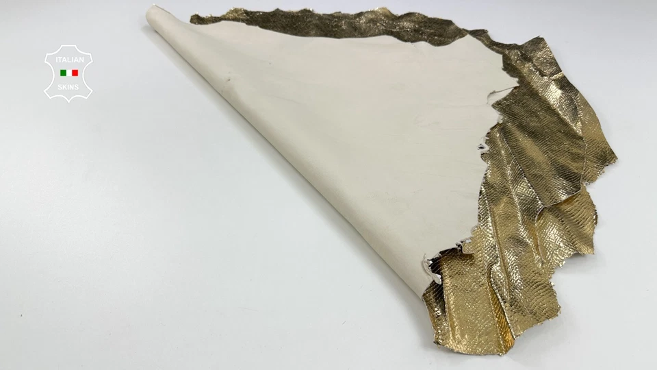 METALLIC GOLD SNAKE SCALE PRINT ON Thick Lamb leather 2 skins 14sqf 1.1mm #C2211 - Image 3 of 4