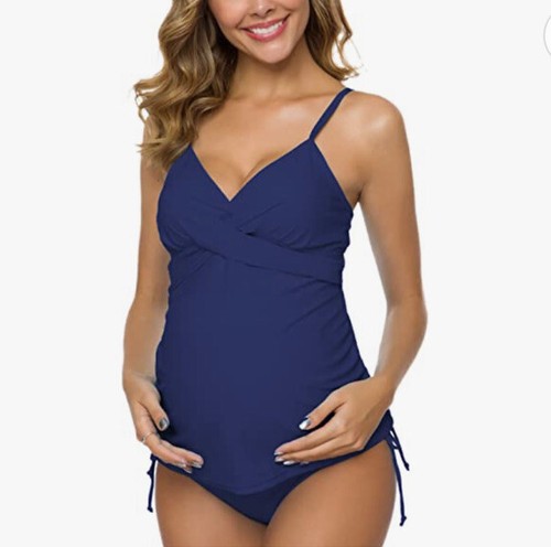 Ziola Women Two Piece Tankini Maternity Swim Bathing Suit Navy Blue, Small - Bild 2 von 4
