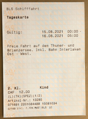 Tageskarte Tageskarte Ticket Interlaken Kind Kind