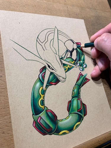 Rayquaza Dragon Type Pokemon Drawing Pop Art Wall Print by Bryan Collins SIGNED - Picture 3 of 5