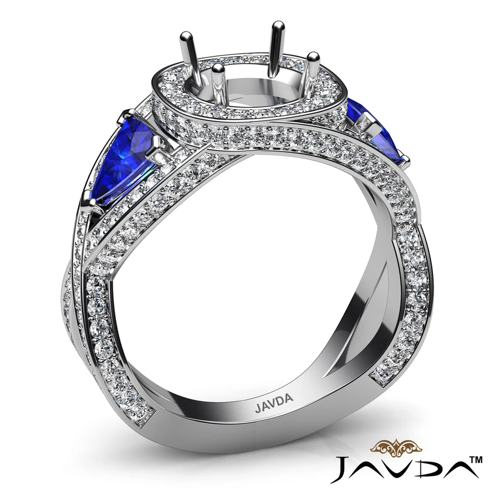 3 Stone Diamond Engagement Trillion Round Semi Mount Ring 14k White Gold 1.84Ct - Image 2 of 4