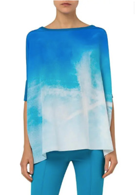 AKRIS St. Gallen Sky Print Pieced Silk Tunic SZ 44 = US 12 -NWOT RT $1,490.00+Tx