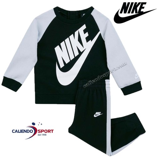TUTA BAMBINO NIKE 86F563 023 COTONE FELPATO NERO GRIGIO | eBay
