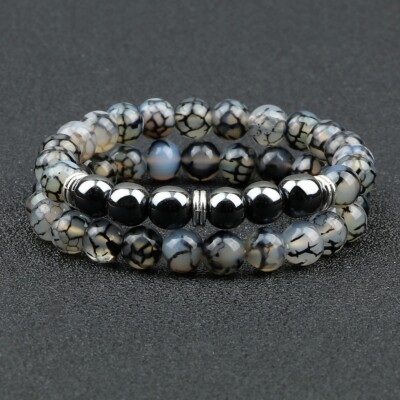 Bracelet Triple Protection Pour Homme Femme 8-10Mm Hématite Noire Et