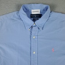 Ralph Lauren Shirt Mens XL Blue Pony Casual Button Up Short Sleeve STAINED