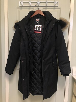 NWT 1 Madison Expedition Black Parka Coat W/ Faux Fur Hood