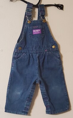 Vtg OshKosh B Gosh Denim Overalls 18 mths Vestbak Girls Denim Purple Floral READ