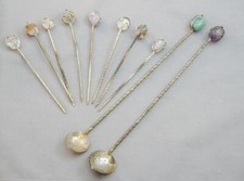 8 Silver Metal Wired Wrap Gemstone Appetizer Cocktail Picks 2 Martini Stirrers