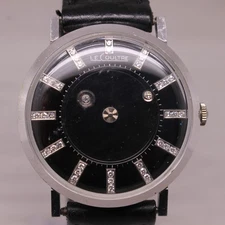 Vintage 1960s LeCoultre Mystery Dial 14k White Gold Diamond Dial Mens Watch