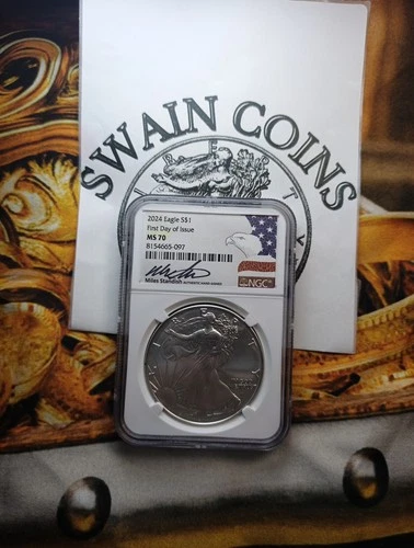 2024 American SILVER EAGLE NGC MS70 MILES STANDISH SIGNED  FDIO LABEL E198
