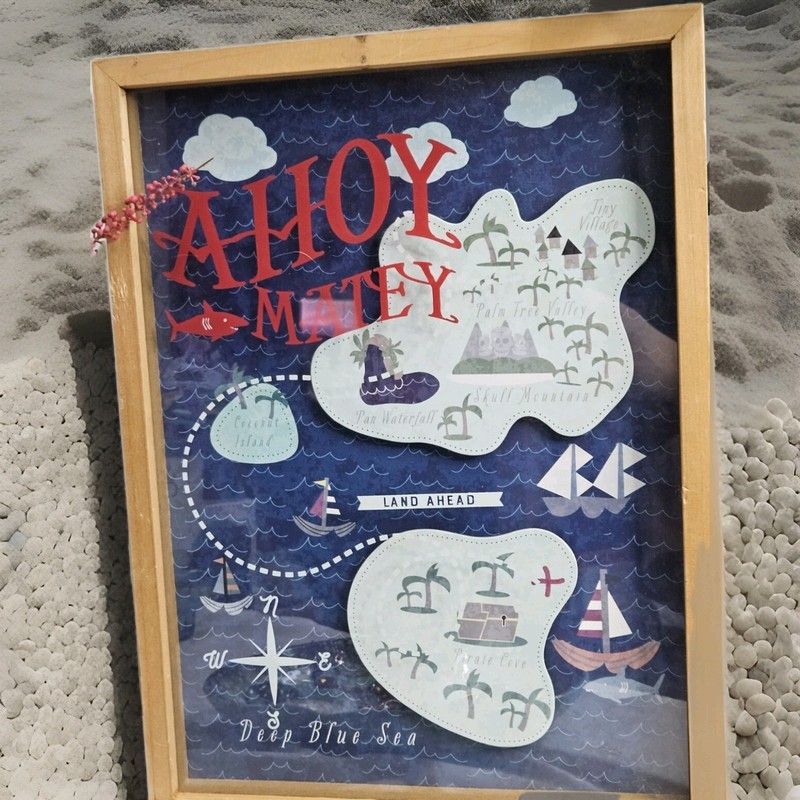 Pirate Ahoy Matey Picture Shadow Box Bedroom Playroom Bathroom Ocean Nautical 