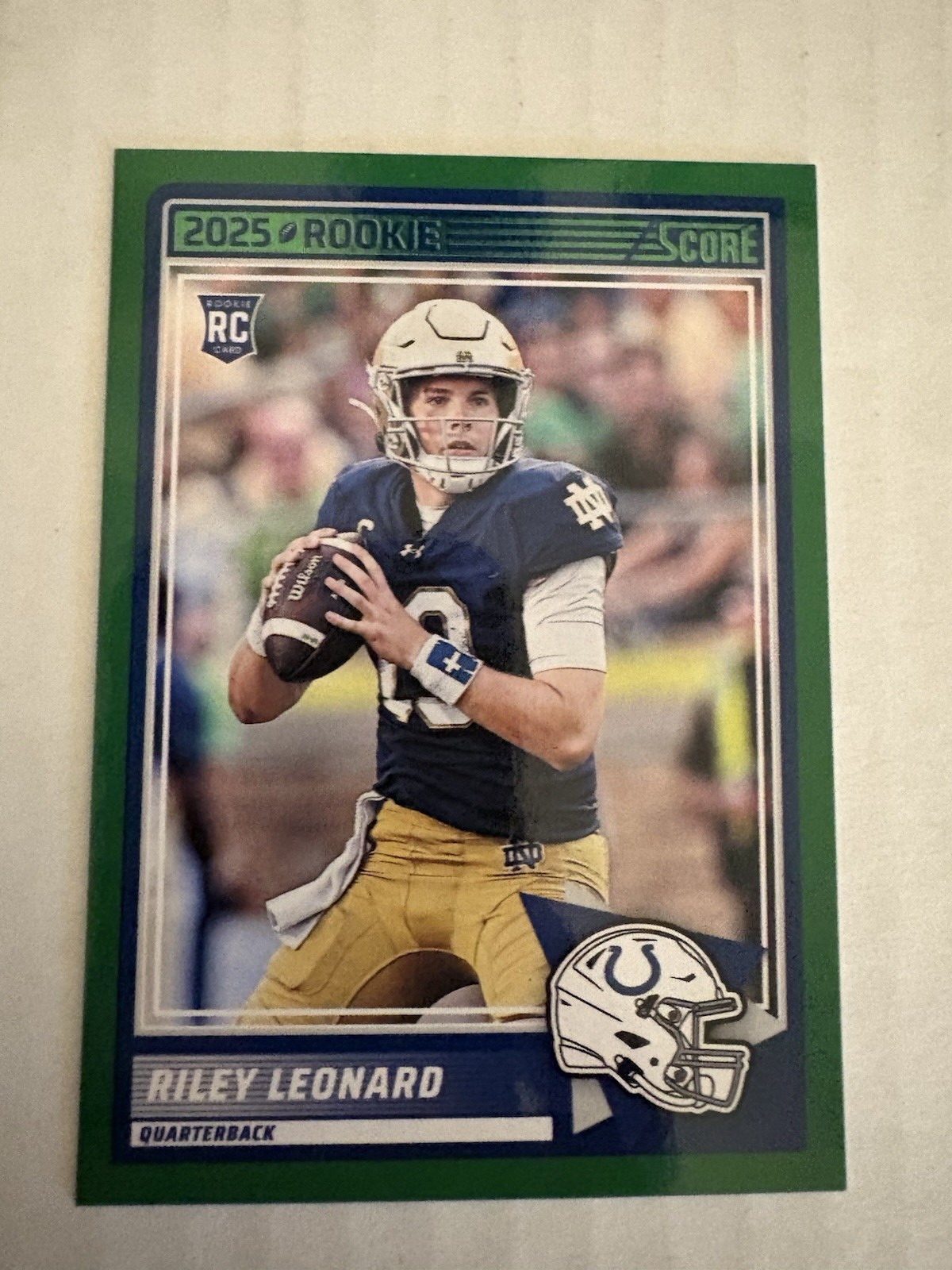 2025 Panini Score Green Riley Leonard rookie card #9 Indianapolis Colts