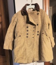 Vtg Antique 1800s 1900s Tan Chinstrap Hat Wool Winter Coat Jacket Childrens