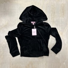 Juicy Couture Velour Hoodie Womens Small Zip Up OG Big Bling Liquorice Black NEW