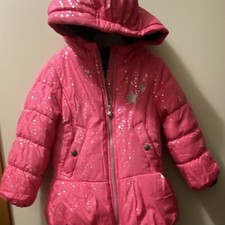 OshKosh B'gosh Girls Puffer Jacket Pink Glitter Star Hooded Zip Size 5