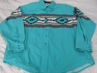 Vintage Roper Western Aztec Border Men's Rodeo Cowboy Shirt XL USA