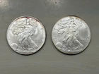Lot of 2 American Silver Eagles 2002 & 2003 1 oz .999 Fine Silver Coins ASE