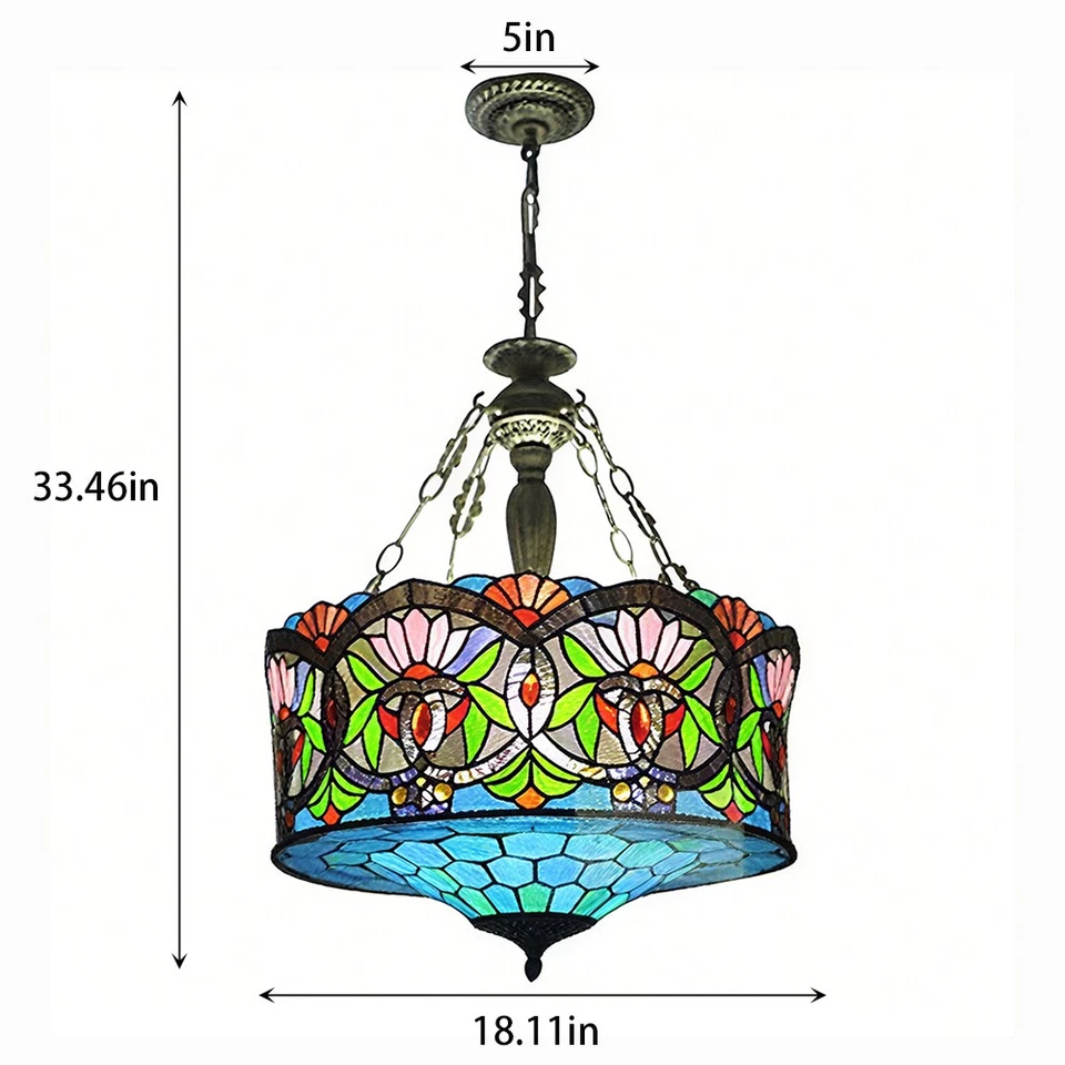 Lámpara de techo semi empotrada de vitral Mission lámpara colgante de 5 luces Foto 3 de 4