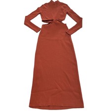 Ronny Kobo Dress Womens Medium Orange Cut Out Knit Twisted Sweater Mock Neck