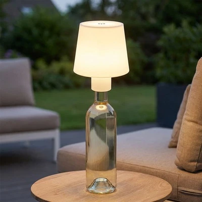 Tischlampe Außenlampe Flaschenlampe weiß LED Gartenlampe Touchdimmer H 13 cm - Bild 1 von 4
