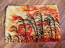 Vintage Latch Hook Yarn Art Boho Wall Hanging Tapestry Art Sunset Landscape