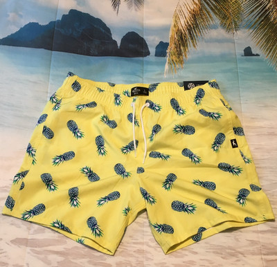 Mens Hollister 4-way Stretch 5'' Guard Pineapple Swim Trunk size Large (L) NWT