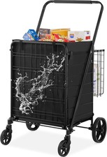 Folding Shopping Cart Rolling Grocery Cart with Double Baskets 330 LBS vevor