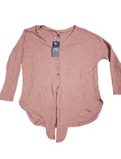 Iwollence Shirt Womens Small Pink Waffle Knit Button Front High Low Hem Top