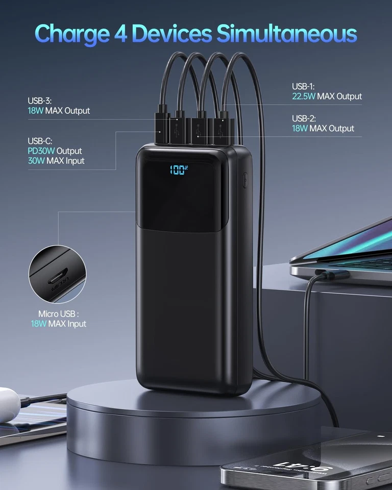 Carregador portátil Power Bank 50000mAh, USB-C PD 30W e QC 4.0 carregamento rápido E... - Imagem 3 de 4