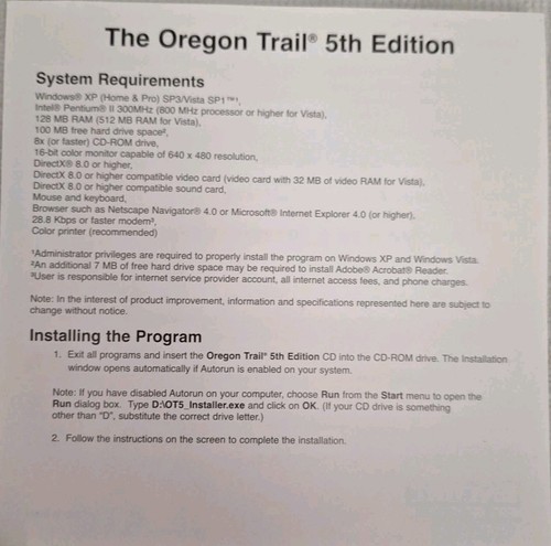 The Oregon Trail - 5th Edition (Windows PC & Macintosh CD-ROM, 2001) * NEW * - Picture 2 of 3