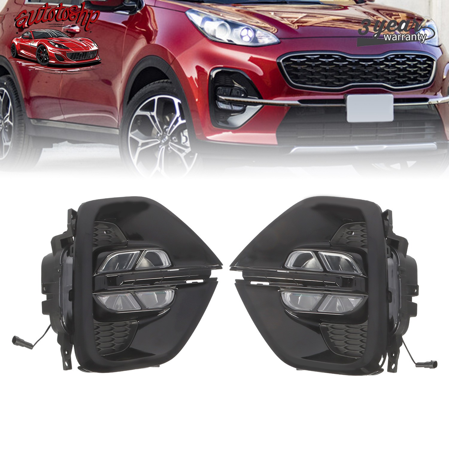 LED DRL Pair Daytime Running Lamps Fog Lights For 2019-20-2021-2022 Kia Sportage