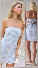 Urban Outfitters Blue Mira Strapless Tie-Back Bow Satin Slip Mini Dress Size S