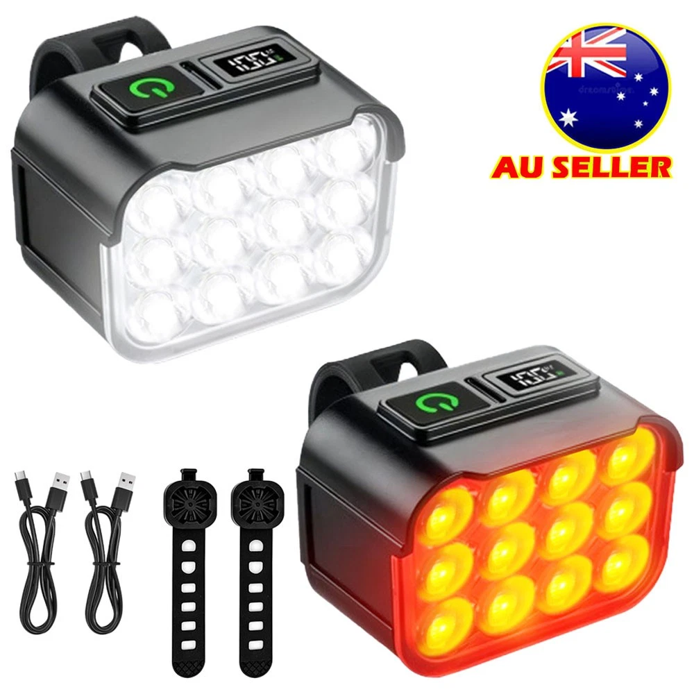 2x Mountain Bike Lights USB Rechargeable Bicycle LED Torch Front Rear + Lamp Set