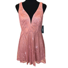 New ~ LULU'S ~ Fueled by Love Mauve Pink Lace Skater Dress Size XL