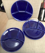 3 Vintage Steuler Divided Plates From West Germany 4350 Cobalt Blue