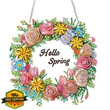 Spring Wreath Diamond Art Hanging Ornaments Kit 8x8 Inch Flower Pendant