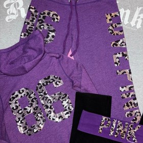 Victorias Secret PINK Cheetah Leopard Animal Print Bling Matching 3-Piece Outfit