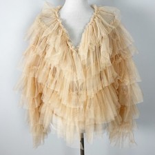 Women's Beige Tulle Ruffle Top Maximalist Avant Garde Size Small Medium