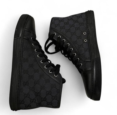 Gucci Black High Top Logo Sneakers Lace Up Men's Athletic Designer