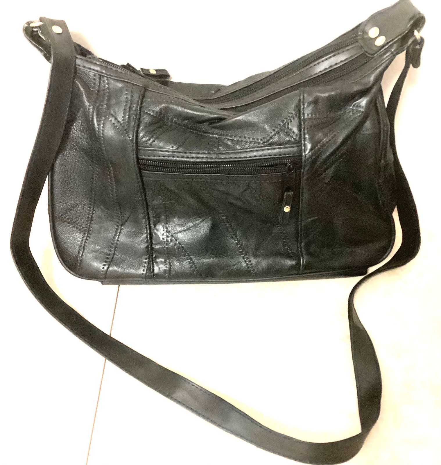 Genuine Leather Black Patchwork Crossbody Bag/Pur… - image 1