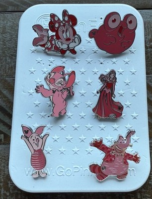 Disney Pins DLR 2025 - Wave A Hidden Mickey Pink Characters Set of 6 With Chaser