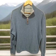 Daniel Cremieux Sweater Pullover Blue 1/4 Zip Leather Elbow Patch Mens Sz L NWOT