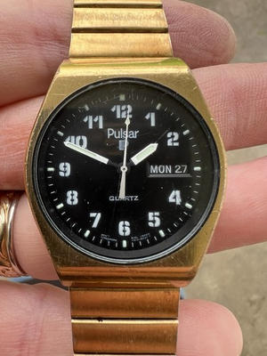 #ad Vintage Pulsar Mens Watch 35mm Y513 8069 Gold Tone Original Bracelet New Battery $59.99