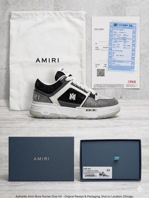 AMIRI Bone Runner Men's Low Top Colorblock Lace-Up Sneakers Gray Black White