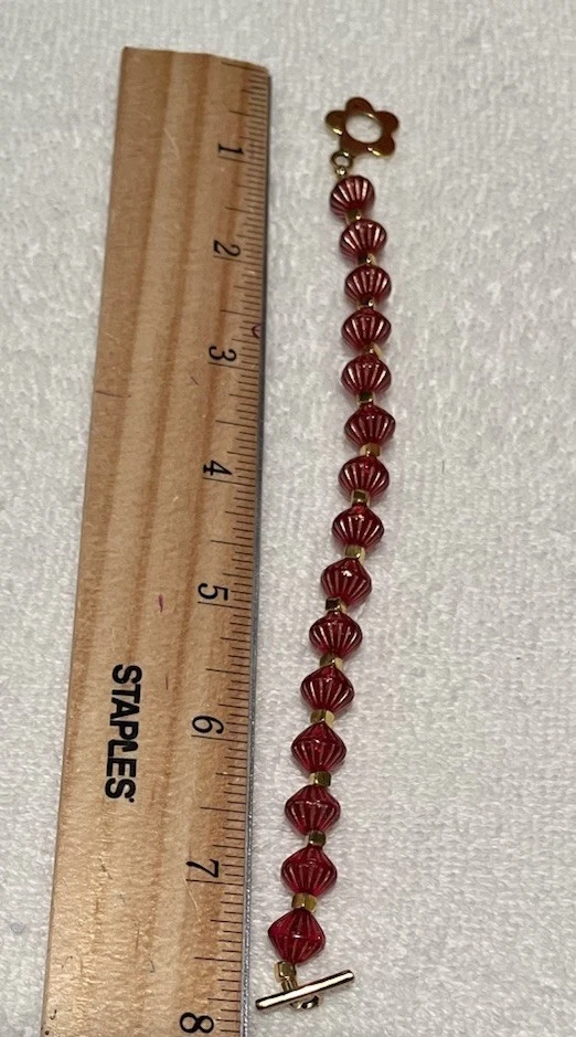 Nuevo brazalete de cuentas forradas bicónicas de cobre rubí de vidrio checo con cuentas cubo dorado Foto 2 de 2