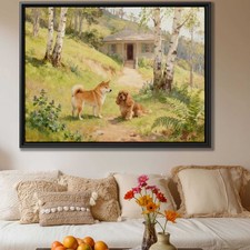 Oil Painting Dog Art Print Shiba Inu Cavalier King Charles Canvas Wall Decor