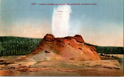 #ad #ad Castle Geyser In Action Yellowstone National Park 1928 Postcard $4.95